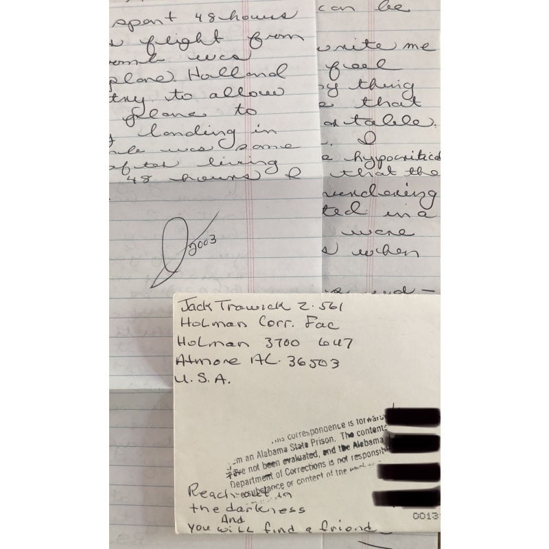 EXECUTED SERIAL KILLER JACK TRAWICK HANDWRITTEN LETTER/ENVELOPE SET