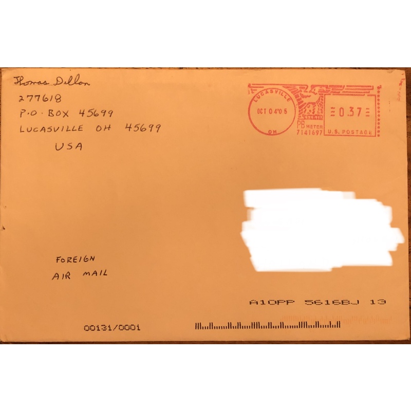 THOMAS DILLON HANDWRITTEN ENVELOPE