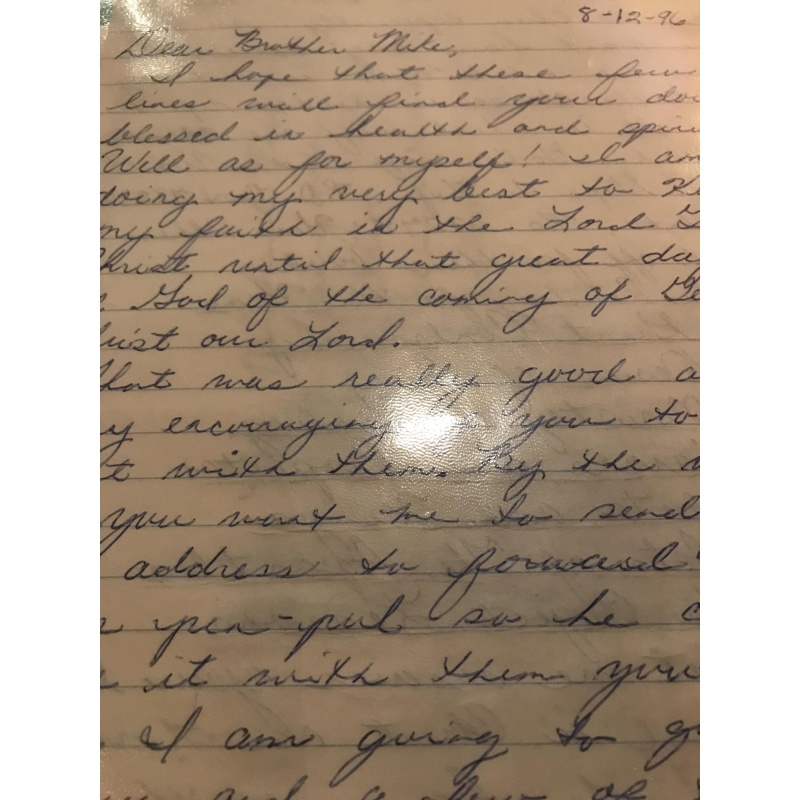 Debra Brown handwritten 2p. Handwritten  Letter from 1996