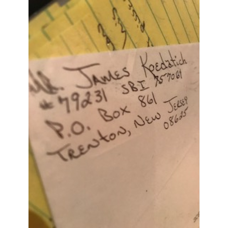 James Koedatich handwritten envelope with numerous lines penned by him from 2008