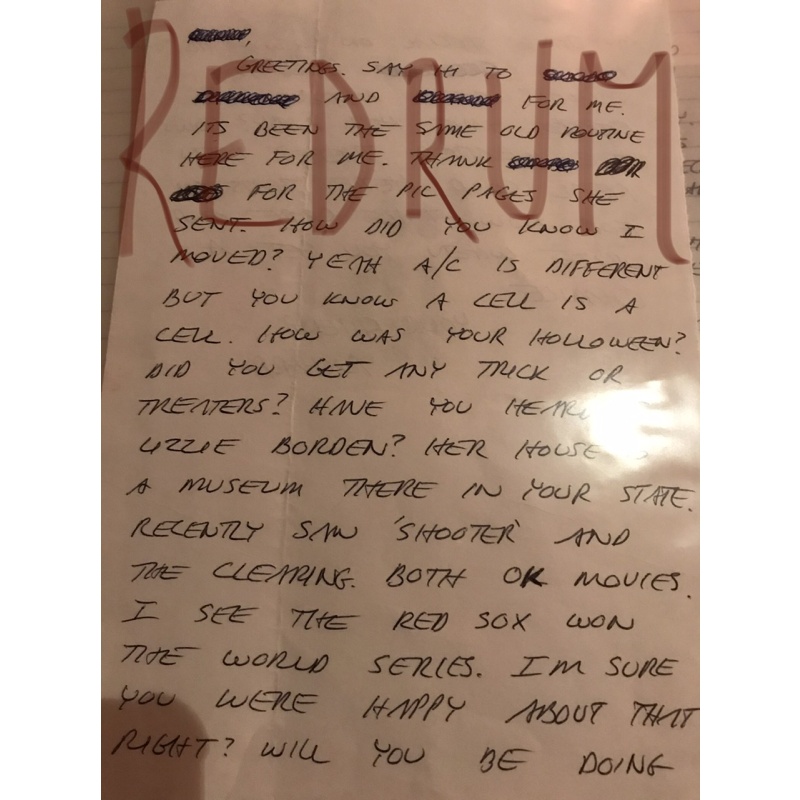 Deceased - Richard Ramirez one page letter front and back signed your friend Richard