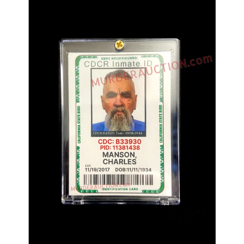 CHARLES MANSON “California State Bird” Novelty/Replica Inmate ID Card In Collector’s Case