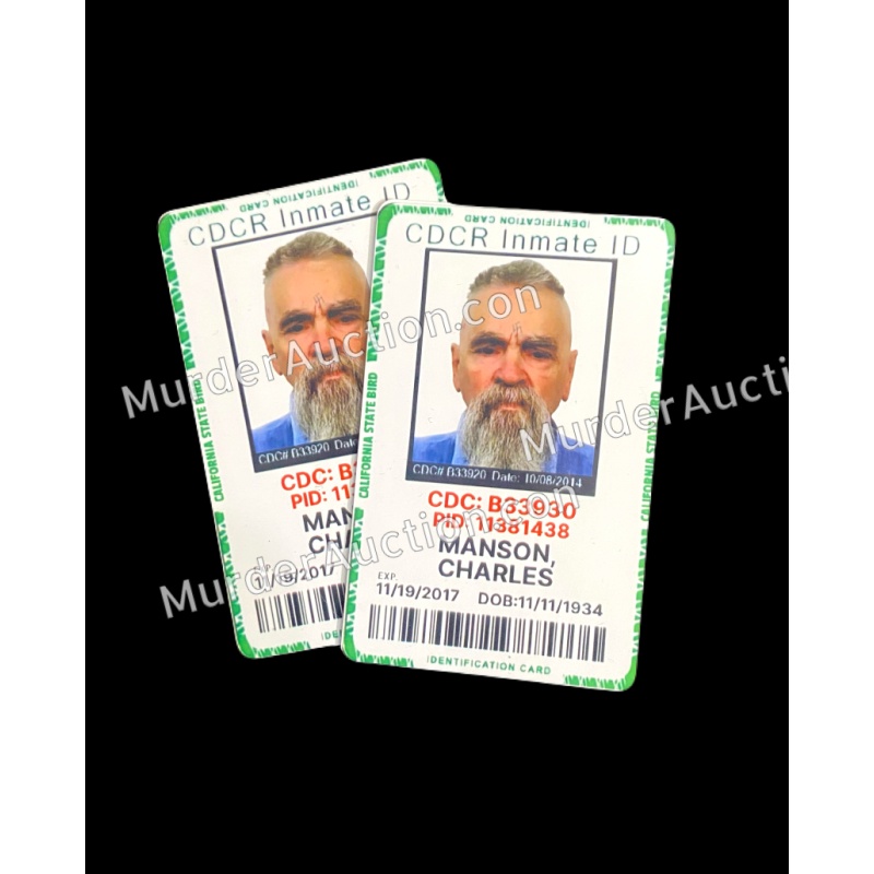 HARD PLASTIC Charles Manson Novelty/Replica Inmate ID Collectible Card