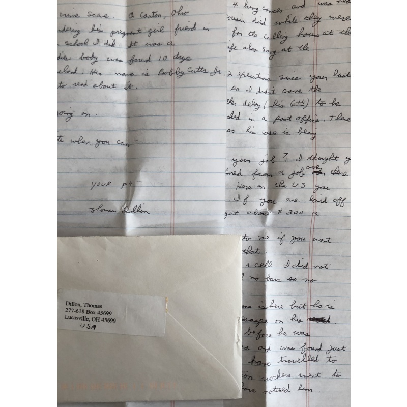 DECEASED THOMAS DILLON HANDWRITTEN LETTER/ENVELOPE SET