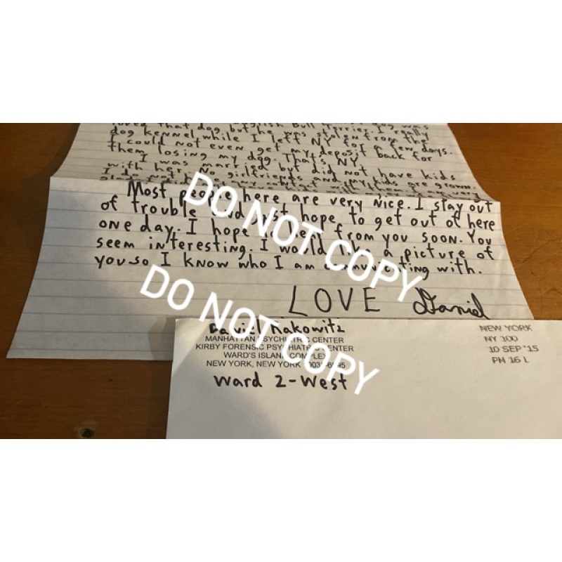 Convicted murderer/cannibal Daniel Rakowitz handwritten letter envelope set, signed Daniel