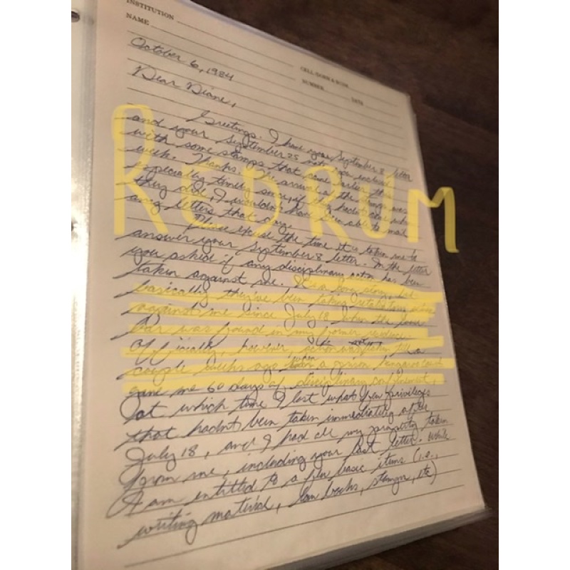 Theodore Robert Bundy very important handwritten 4 pages Letter talking about a third but failed escape attempt from 1984