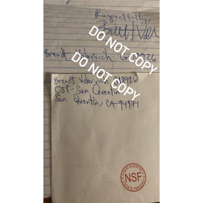 Convicted murderer brendt volarvich handwritten letter envelope set