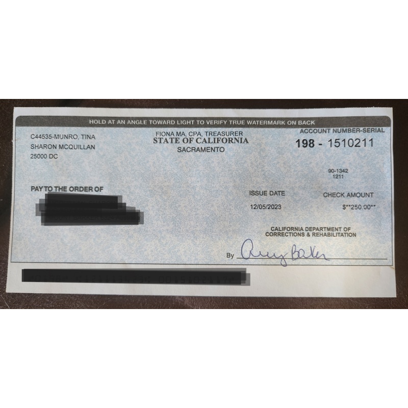 James Munro aka Tina Munro Cheque