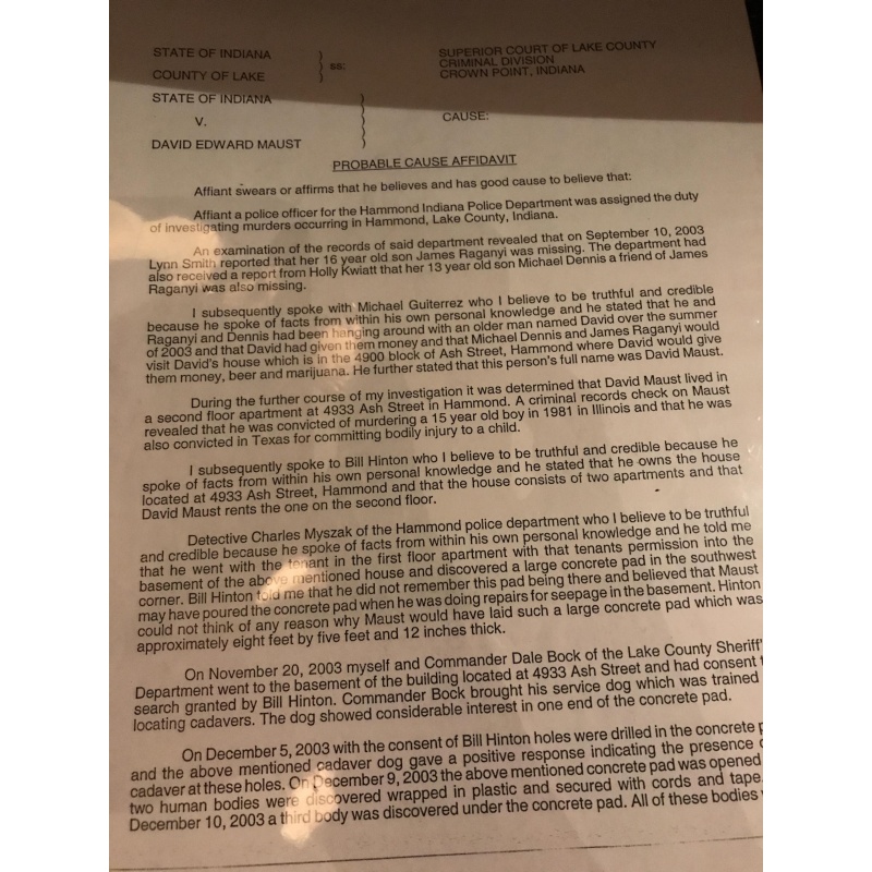 David Maust 2 pages court document affidavit from 2003