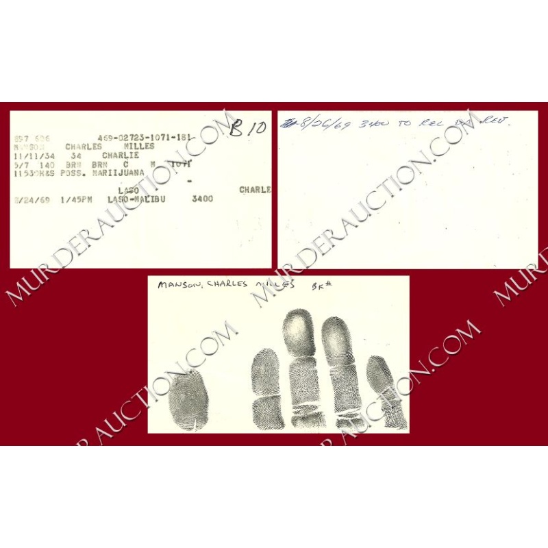 Charles Manson early arrest/fingerprint documents 8/24/1969 DECEASED