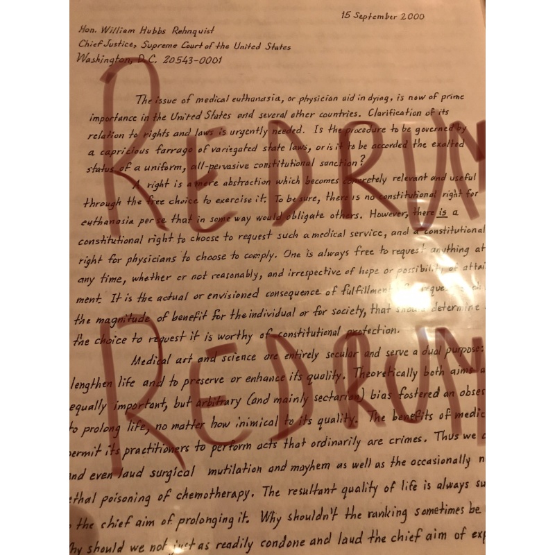 Dr. Jack Kevorkian 4 pages letter on euthanasia to the Supreme Court from 2000