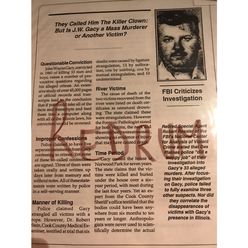 Executed - John Wayne Gacy flyer sent to proof and claim his innocence trough 1980’s 1990’s