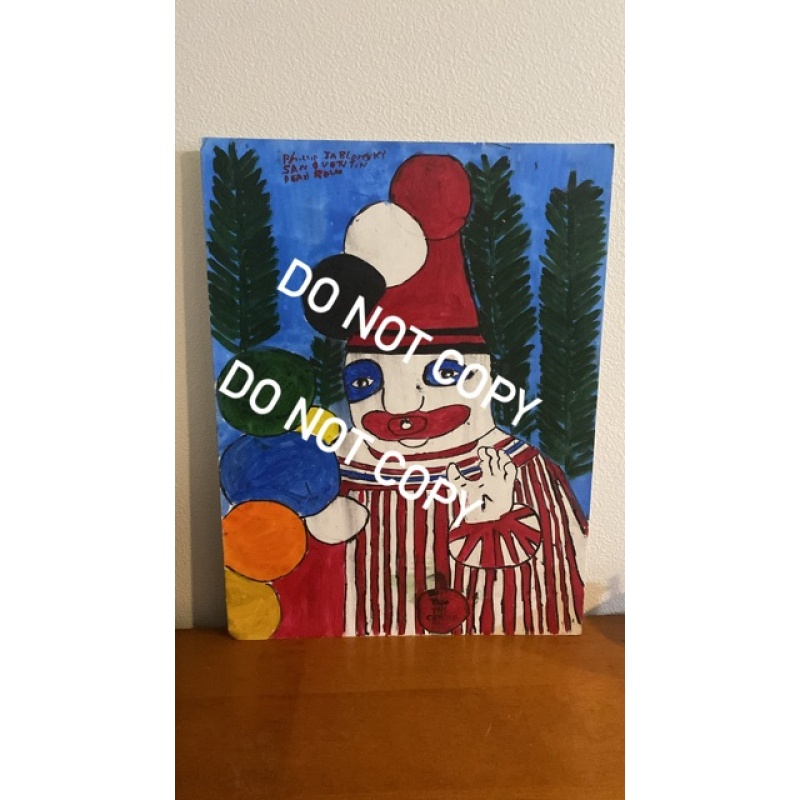 Deceased convicted serial killer Phillip Jablonski 15x20 ‘Pogo the clown’ painting, signed in full