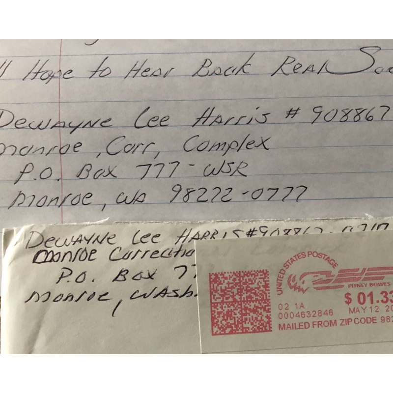 SERIAL KILLER DEWAYNE LEE HARRIS HANDWRITTEN LETTER/RELIGIOUS PAPERS/ENVELOPE SET