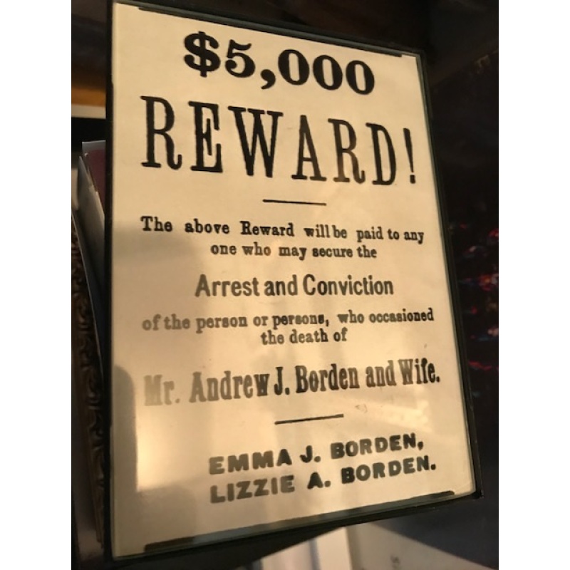 Lizzie Borden Reward poster 5000$ placed by her and her sister following the murders of her father and step mother 1892