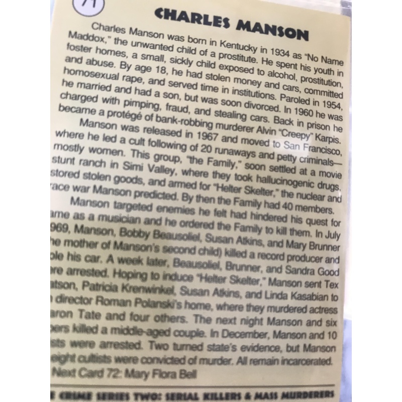 Charles Manson éclipse entreprise série II card from 1990’s