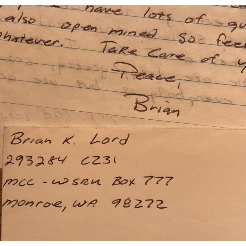 BRIAN KEITH LORD HANDWRITTEN LETTER/ENVELOPE SET