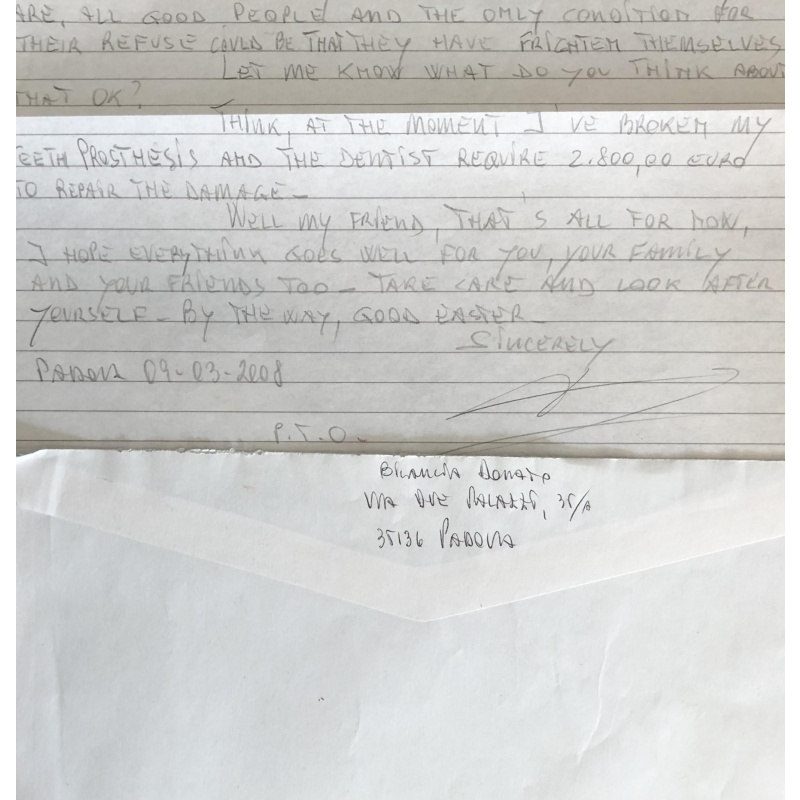 DECEASED ITALIAN SERIAL KILLER DONATO BILANCIA HANDWRITTEN LETTER/ENVELOPE SET