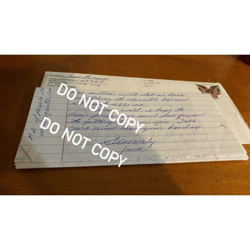 Convicted murderer Jack Brown handwritten letter envelope, signed Jack with handmade card