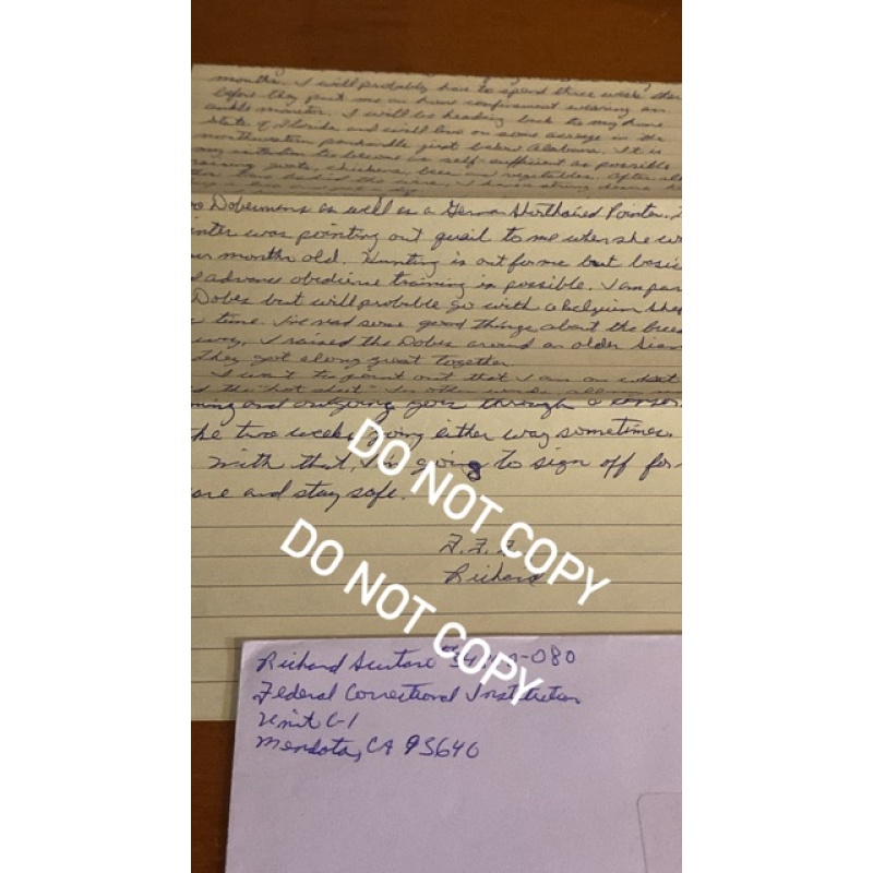 RELEASED FROM PRISON convicted murderer/former high ranking gang leader of ‘the order’ handwritten letter envelope set, signed Richard