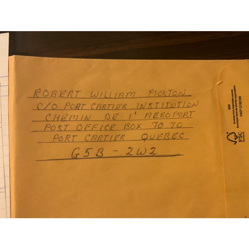 Robert Pickton "The Pig Farmer Killer" (Deceased) Three Page Letter and Large Envelope