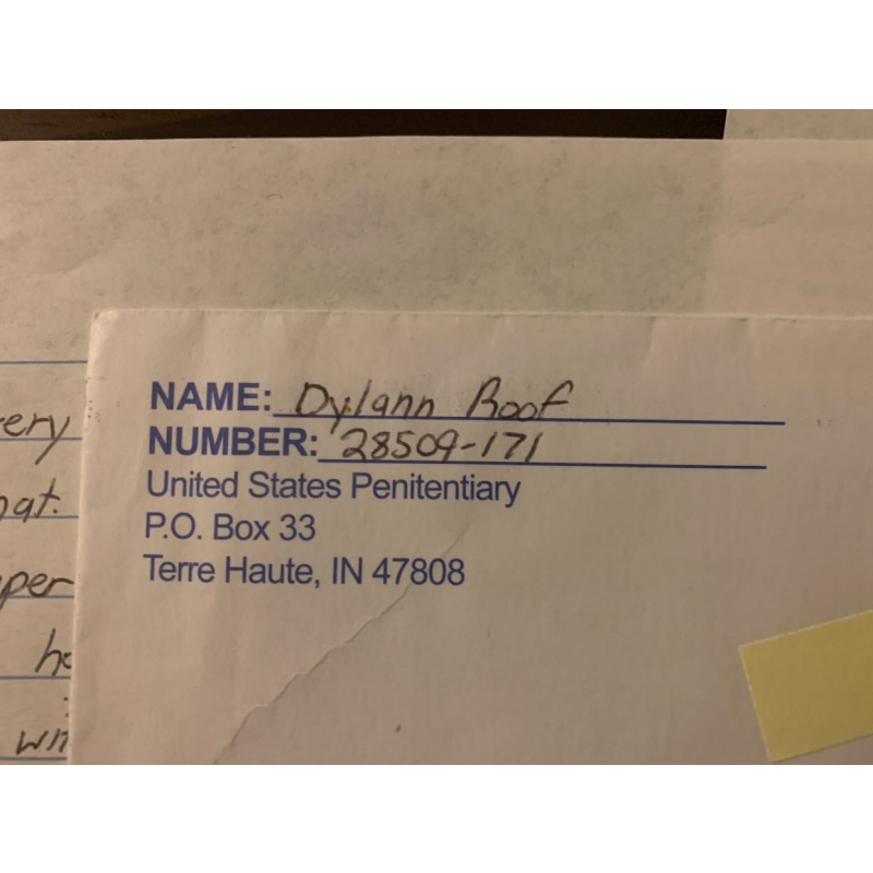 Dylann Roof Handwritten Two Page Letter and Envelope