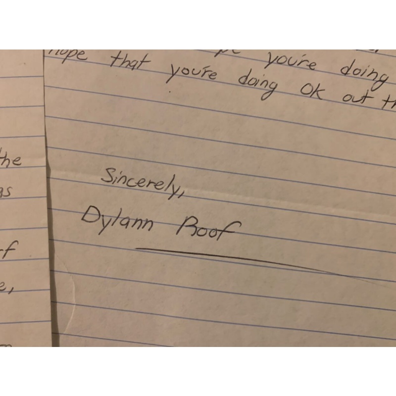 Dylann Roof Handwritten Two Page Letter and Envelope