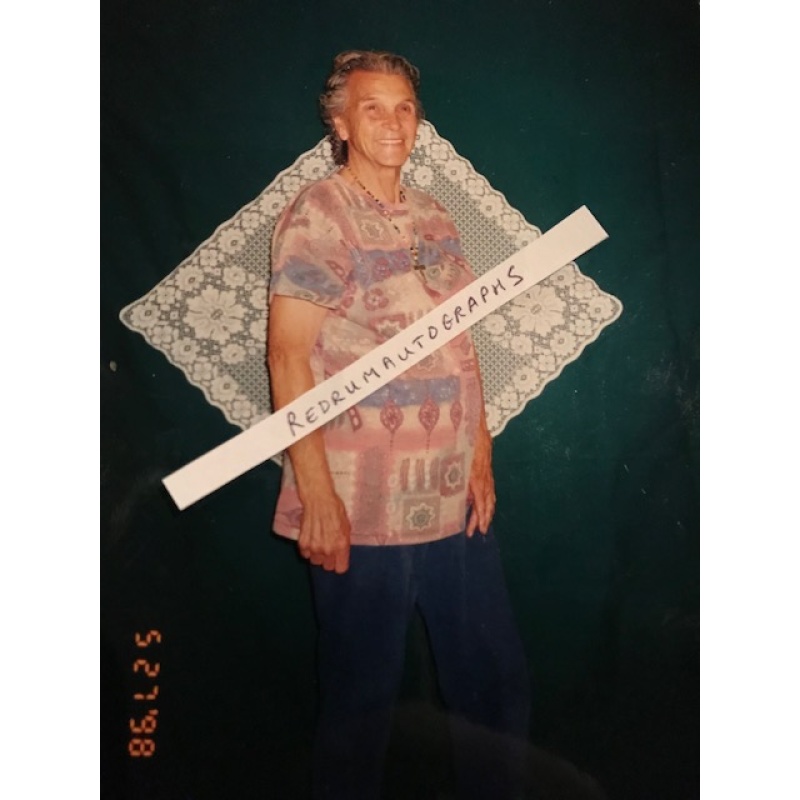 Deceased - Faye Copeland rare unpublished prison photograph standing with her crochet artwork from 1998