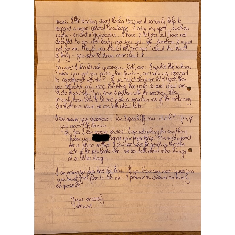 SERIAL KILLER STEWART “BOETIE BOER” WILKEN HANDWRITTEN LETTER/ENVELOPE SET