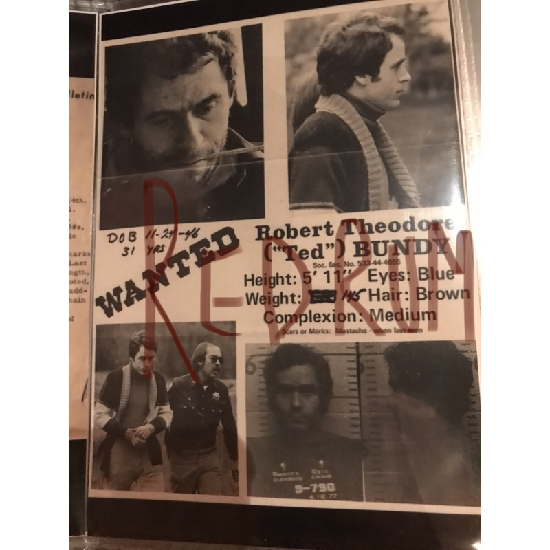 Theodore Robert Bundy 4 x 6 wanted poster 1977