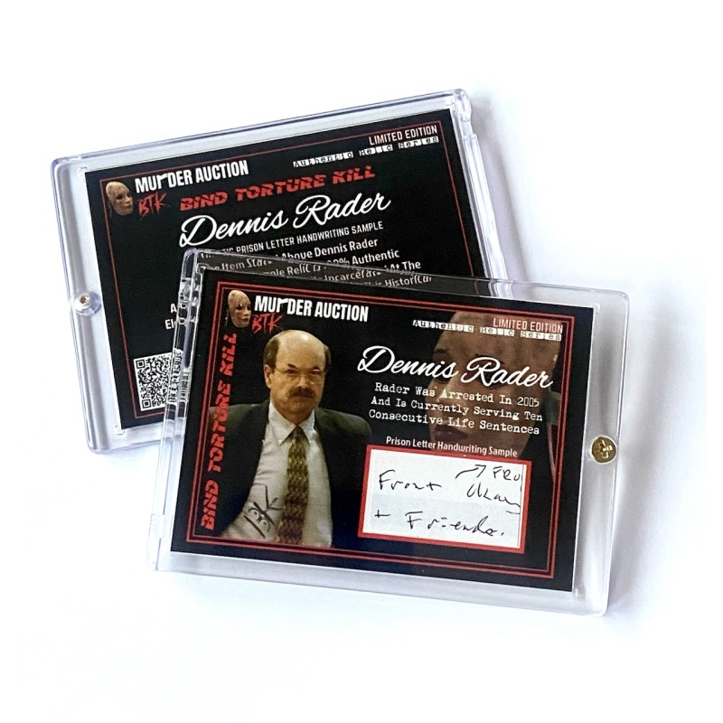 Dennis Rader BTK Authentic Prison Letter Handwriting Relic Card In Collector’s Case MURDER AUCTION SERIES  COA/Details On Back