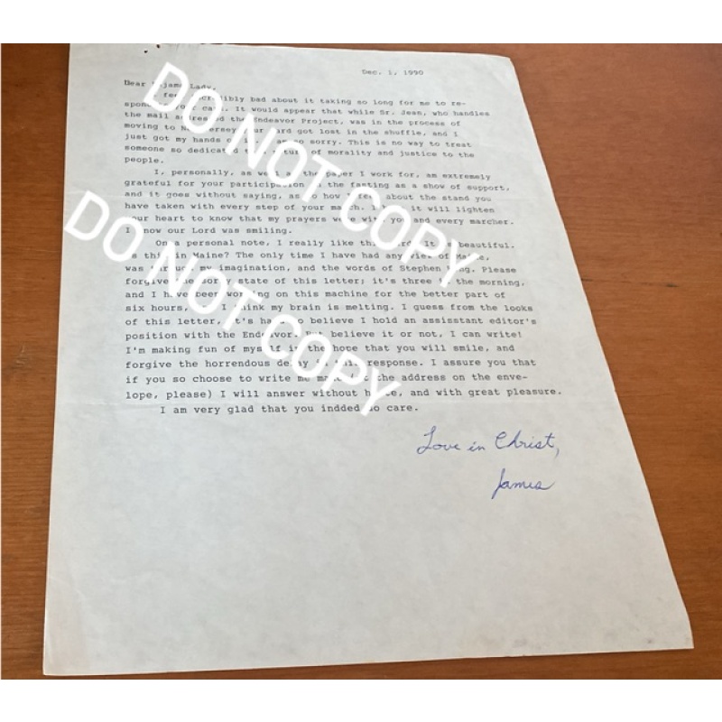 Convicted executed double murderer James Wilkens typed letter, hand signed James