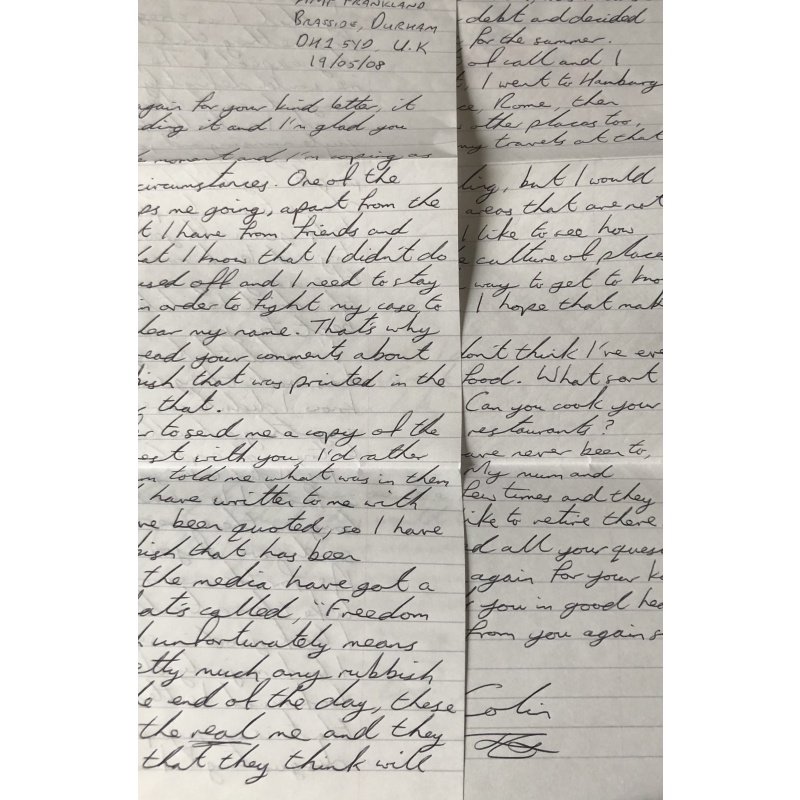 SERIAL KILLER COLIN NORRIS HANDWRITTEN LETTER/ENVELOPE SET