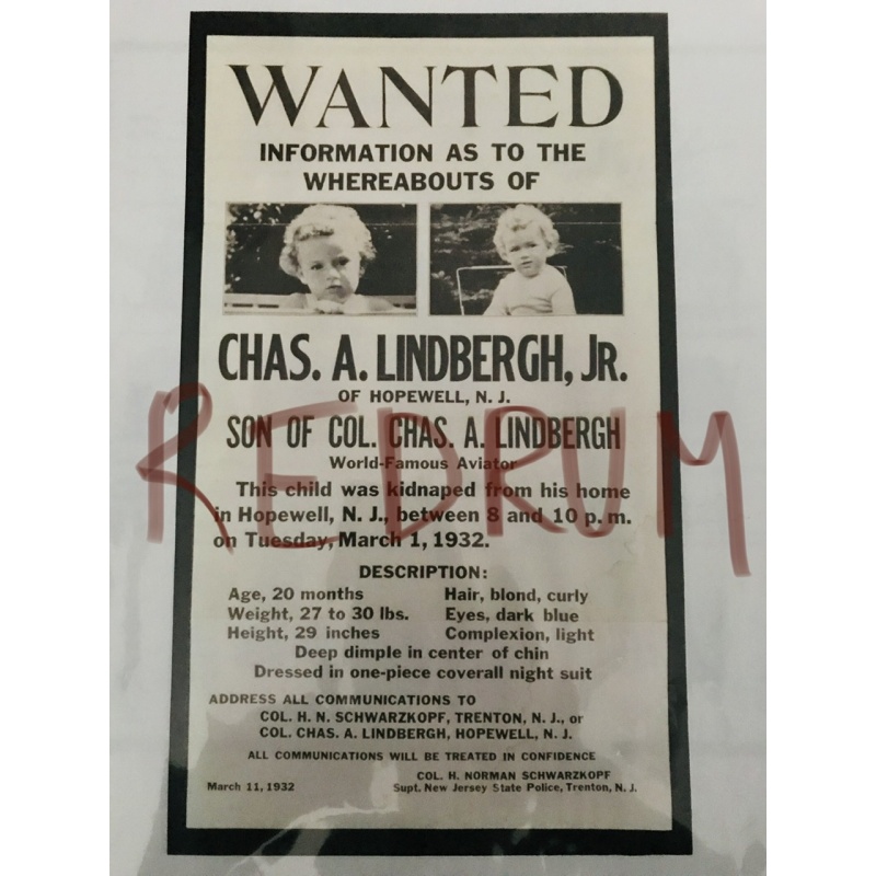 Charles Lindbergh baby 6 x 9 missing poster 1932