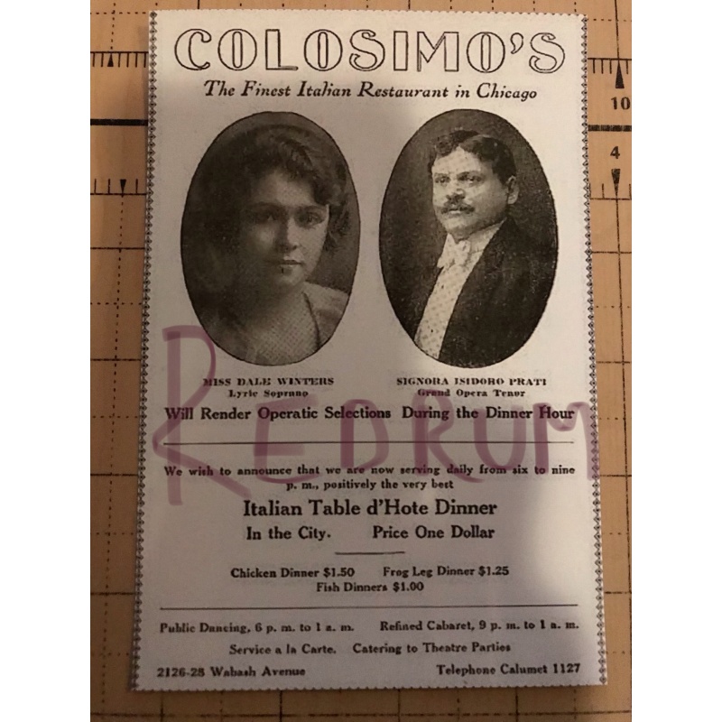 Big Jim Colosimo add for his restaurant in chicago early 1900’s No.3