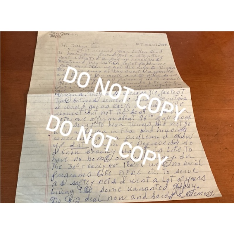 Convicted deceased double murderer ‘Pops’ Royal Hayes handwritten letter, signed Pops