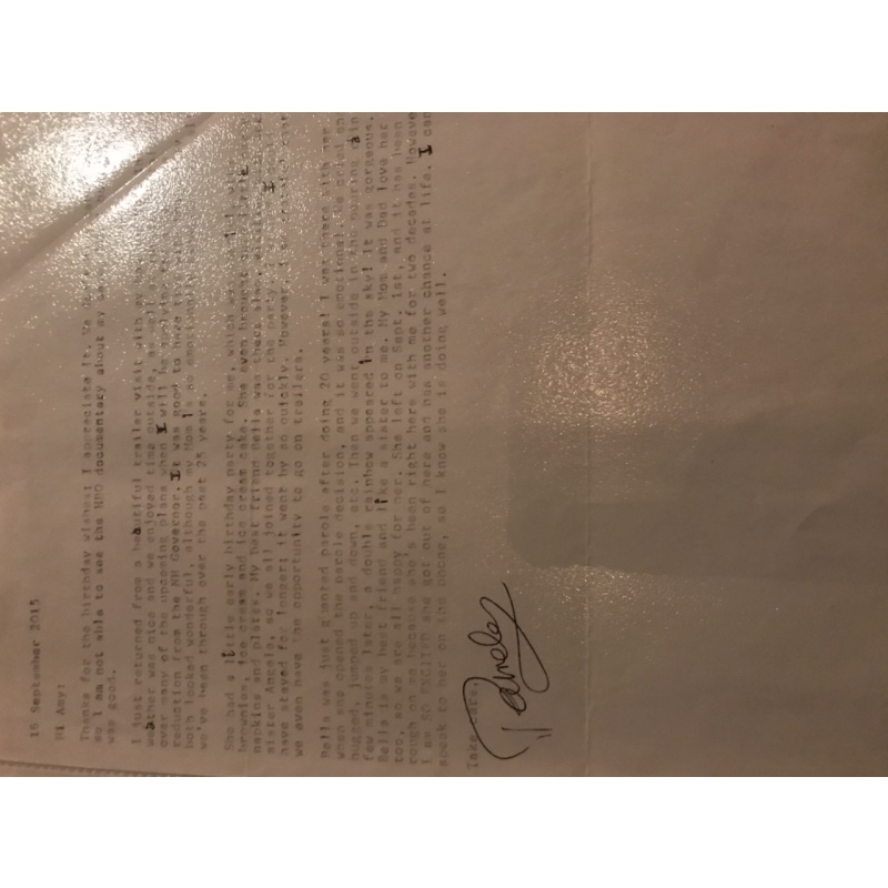 Pamela Smart typed prison letter from 2015