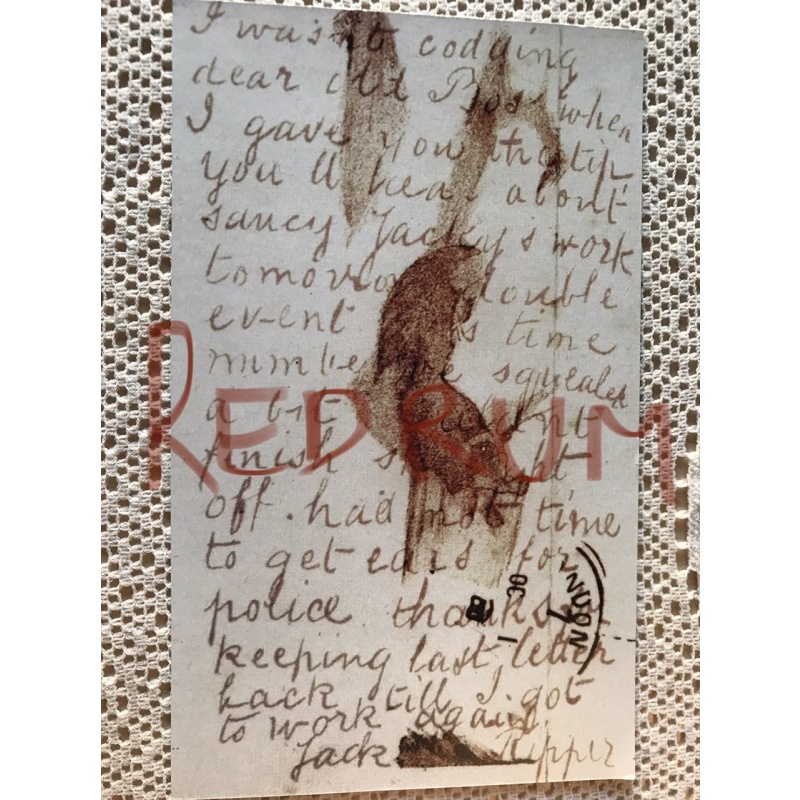 Jack the Ripper postcard from Oct 1888 with blood