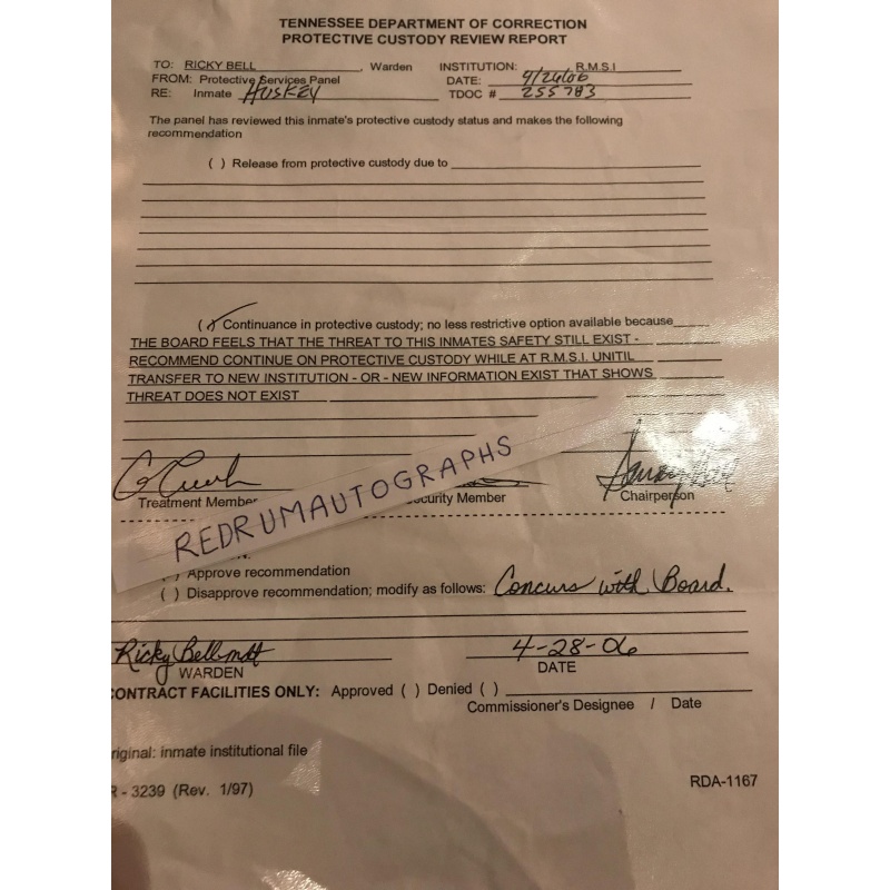 Thomas Dee Huskey Tennessee Department of Correction Protective Custody Report from 2006