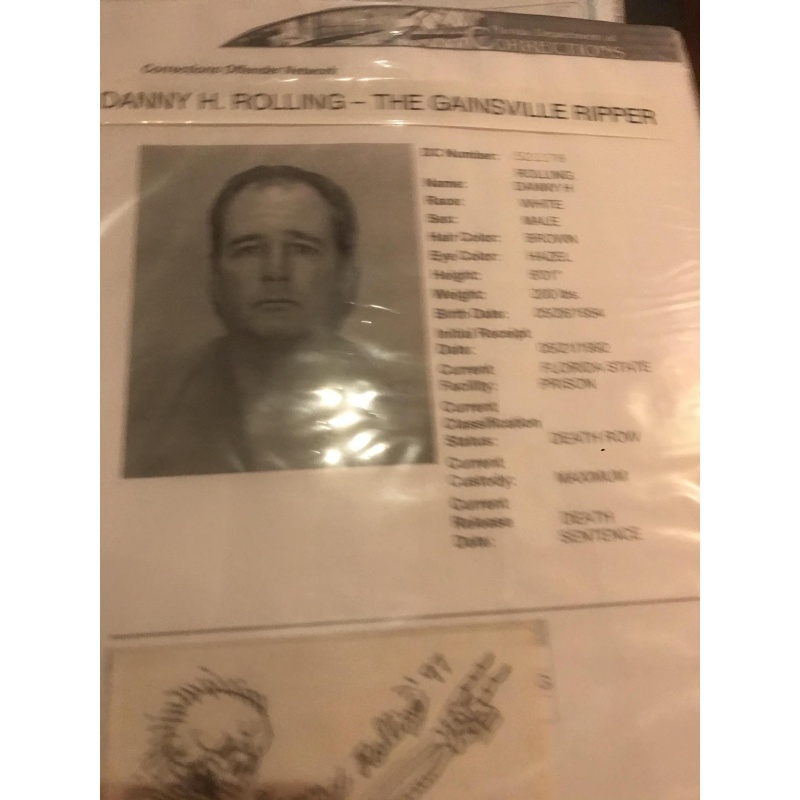 Gainesville Ripper Danny Rolling 2 p. Arrest sheet from 1990