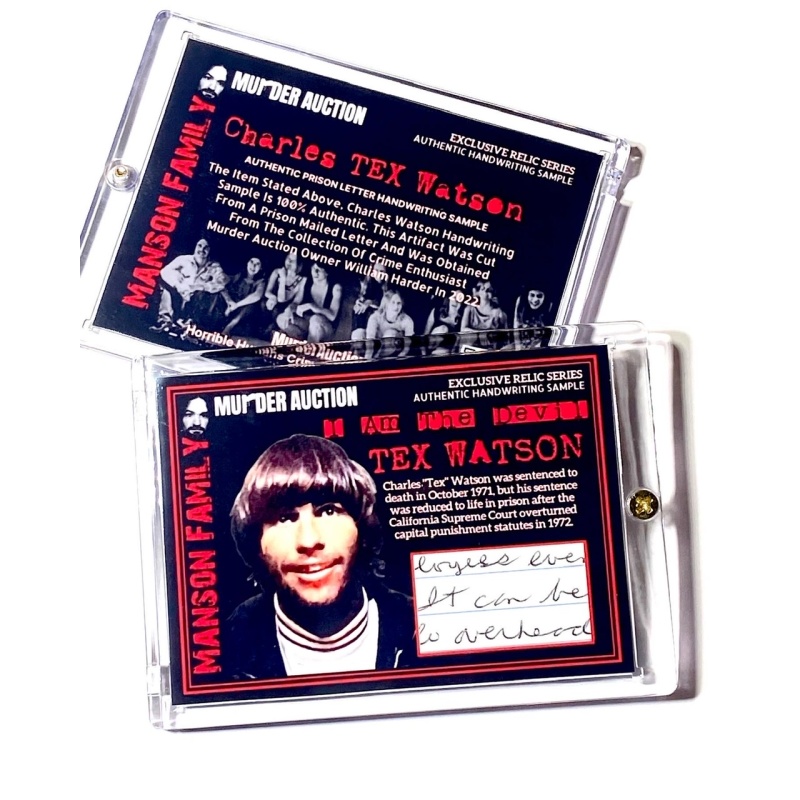 Charles TEX Watson Authentic Handwriting Sample Relic In Collector’s Case  COA & Numbered Back MURDER AUCTION MANSON FAMILY RELIC SERIES