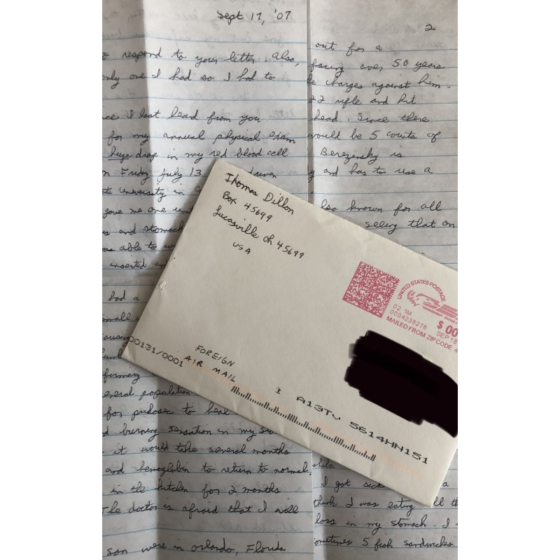 DECEASED THOMAS DILLON HANDWRITTEN LETTER/ENVELOPE SET