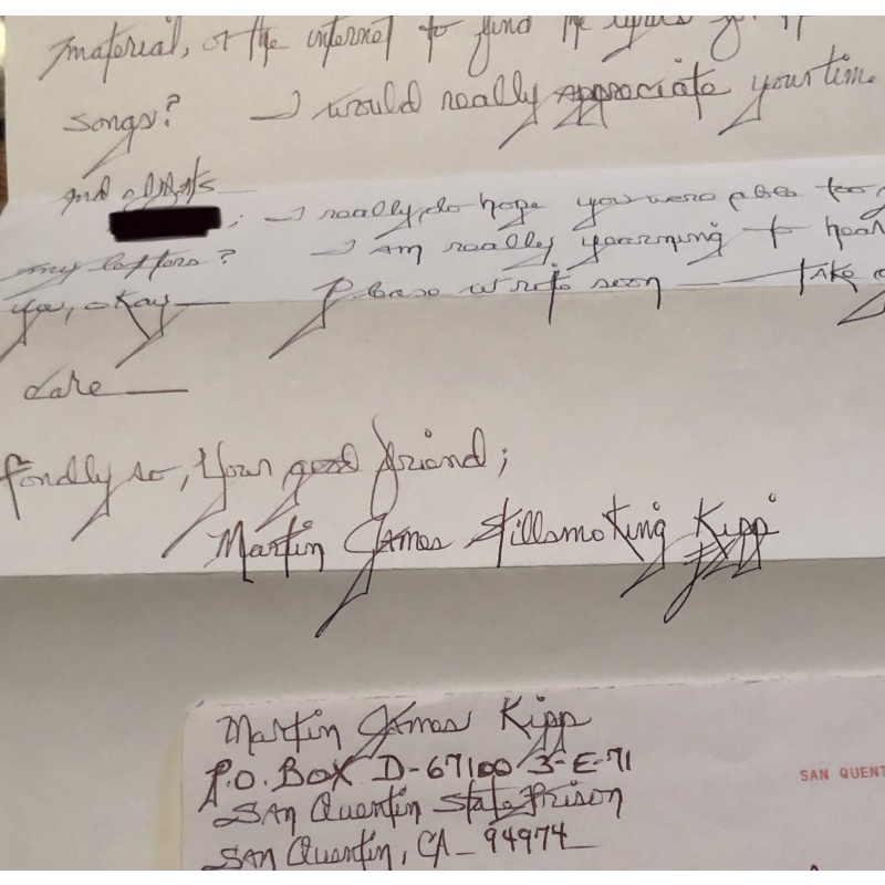 DOUBLE KILLER MARTIN JAMES KIPP HANDWRITTEN LETTER/ENVELOPE