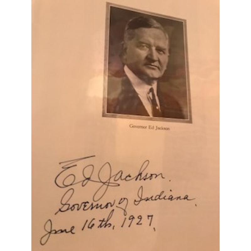 Edward Jackson Governor of Indiana signed photograph dated from 1927