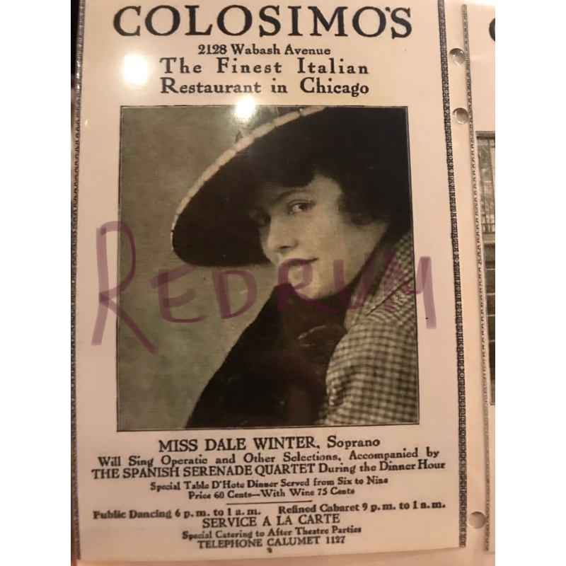 Big Jim Colosimo add for his restaurant in chicago early 1900’s No.2