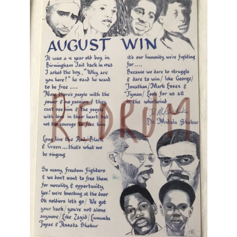 Deceased - Mutulu Shakur August win artwork on 4 x 6 card