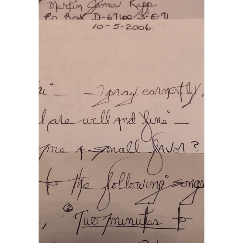 DOUBLE KILLER MARTIN JAMES KIPP HANDWRITTEN LETTER/ENVELOPE