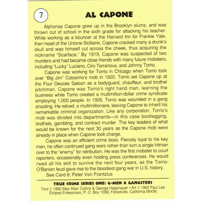 AL CAPONE SERIES 1 TRUE CRIME TRADING CARD; CARD NO. 7