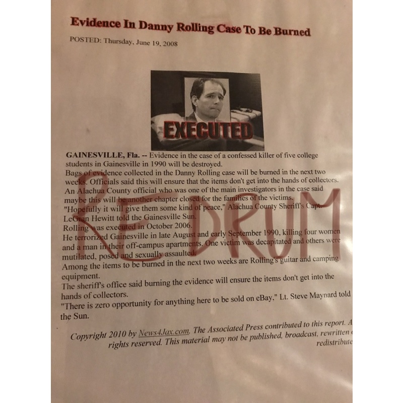 Executed - Danny Rolling handwritten poem written after Christa Hoyt’s murder describing how it was and this was used as evidence against him in 1994