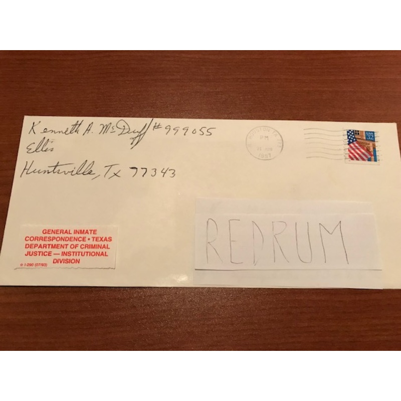 Executed - Kenneth Allen Mc Duff original handwritten envelope from Huntsville TX from 1997